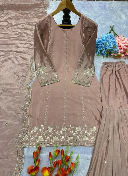 Tew Chinon Silk Embroidery Work Readymade Suits Bulk Orders In India